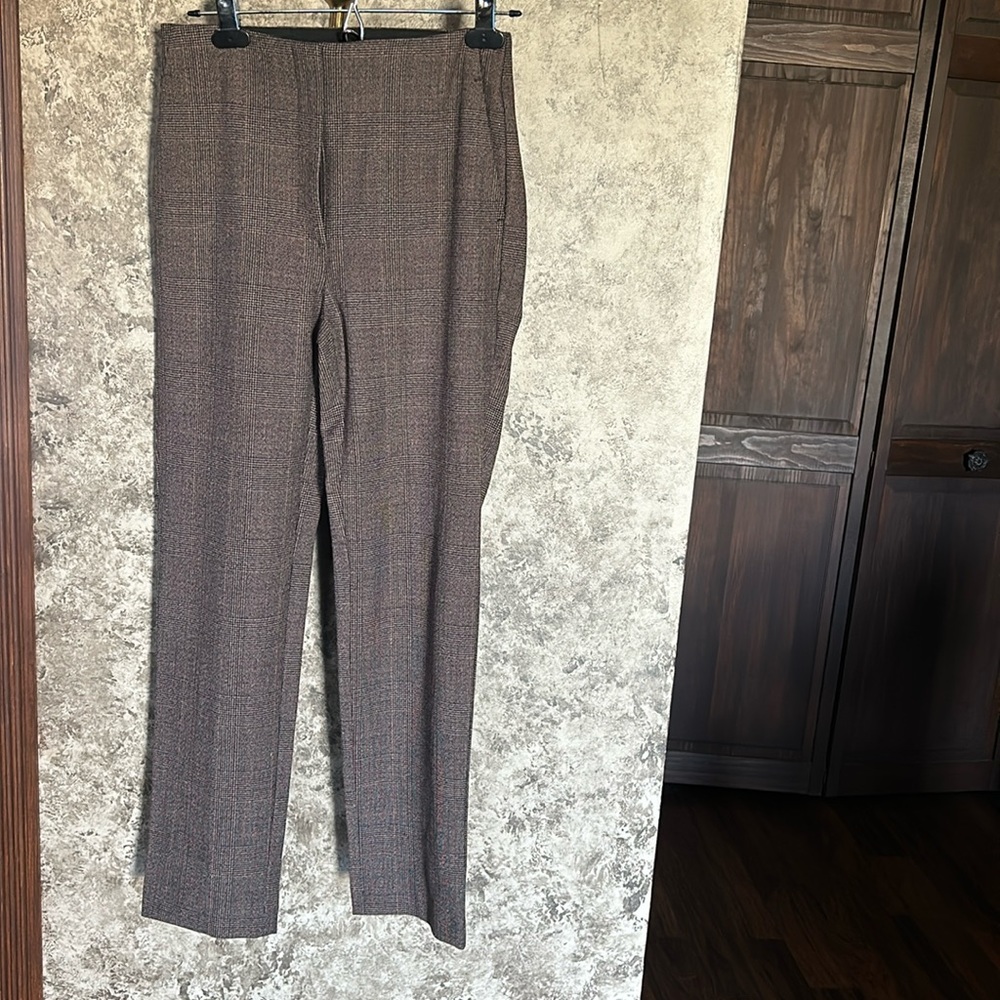 LOFT Women Slim Brown Check Size 00